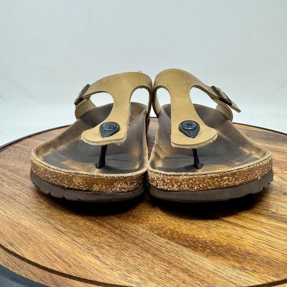 Birkentstock Gizeh Gold Birko Flor Thong Sandal Shoe Toe Post Women's Size 8 - Picture 3 of 8